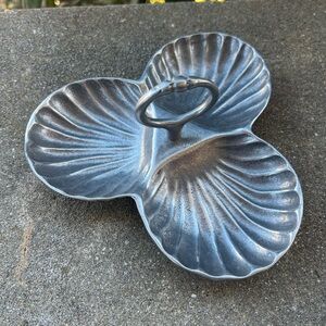 Vintage Petrina Pewter Silver Three Shell Condiment Nut Tray Dish